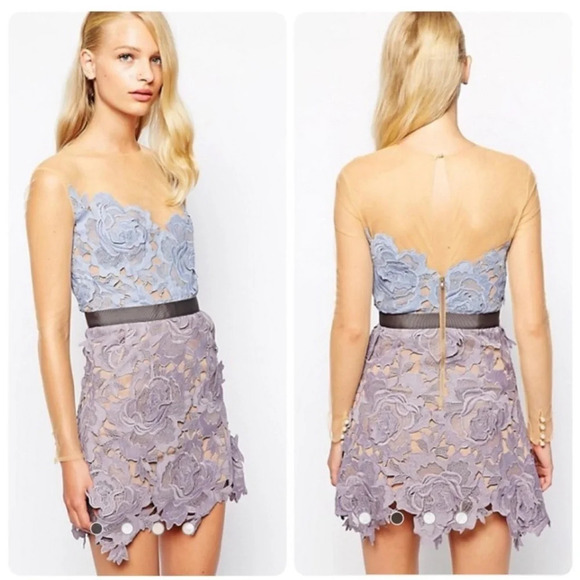 Self-Portrait Dresses & Skirts - Self Portrait Harmony lace lavender mini dress